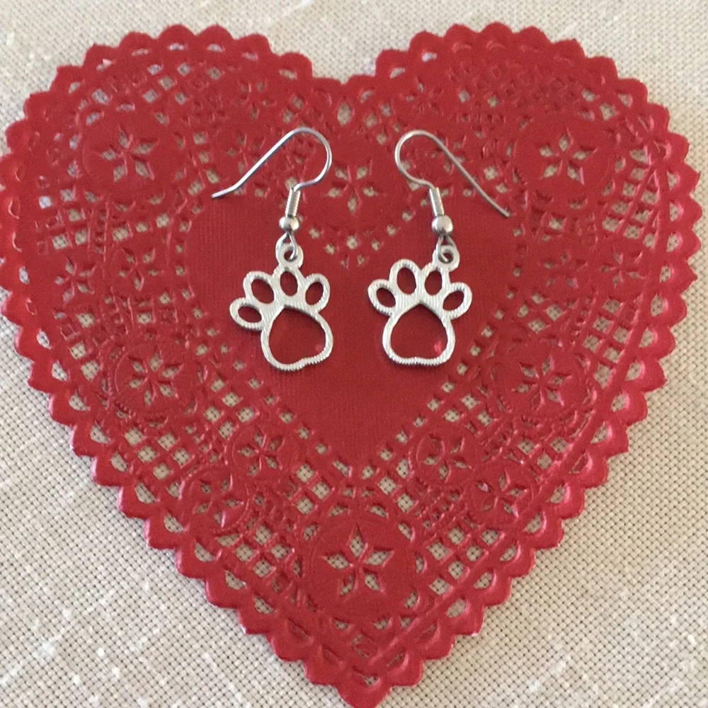 HAND CRAFTED Paw Earrings Silver Toned Pierced